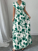 Printed Surplice Cap Sleeve Maxi Dress