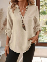 Notched Roll-Tab Sleeves Blouse - Ladyez