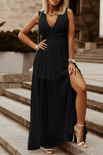 Slit Lace Detail V-Neck Dress - Ladyez