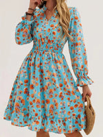 Floral Print Flounce Sleeve Ruffle Hem Dress
