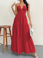 Halter Neck Tiered Maxi Dress - Ladyez