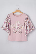 Floral Patchwork Bell Sleeve Blouse