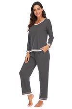 V-Neck Top and Pants Lounge Set - Ladyez