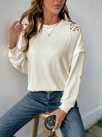 Perfee Cutout Round Neck Long Sleeve Sweatshirt