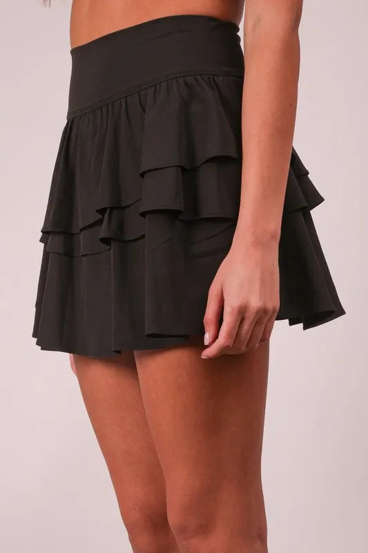 VERY J Riffled Tiered Layers Activewear Skirt with Shorts - Ladyez