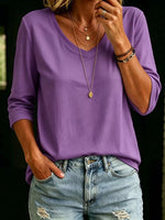 Full Size V-Neck 3/4 Sleeve T-Shirt Plus Size
