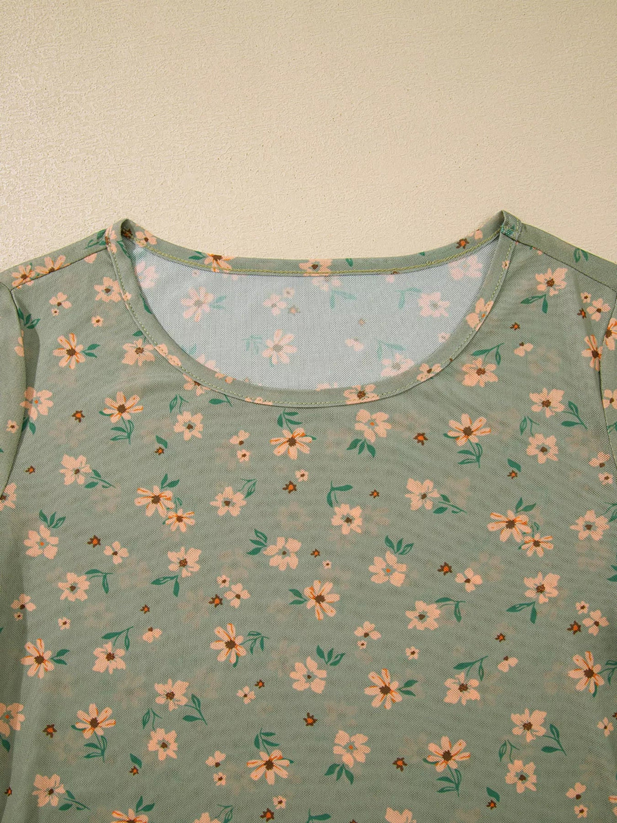 Floral Print Mesh Long Sleeve Top