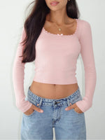 Lace Detail Long Sleeve Crop T-Shirt