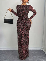 Leopard Ruched Bodycon Maxi Dress