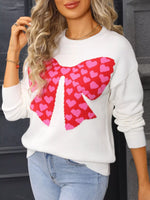 Valentine's Day Heart Bow Round Neck Sweater