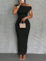Textured Single Shoulder Maxi Dress - Ladyez