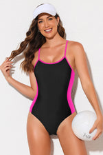 Contrast Spaghetti Strap One-Piece Swimsuit - Ladyez