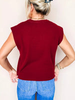 Solid Color Crew Neck Knit Cap Sleeve Sweater