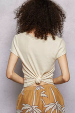 POL Round Neck Short Sleeve Crop T-Shirt with Lace Trim