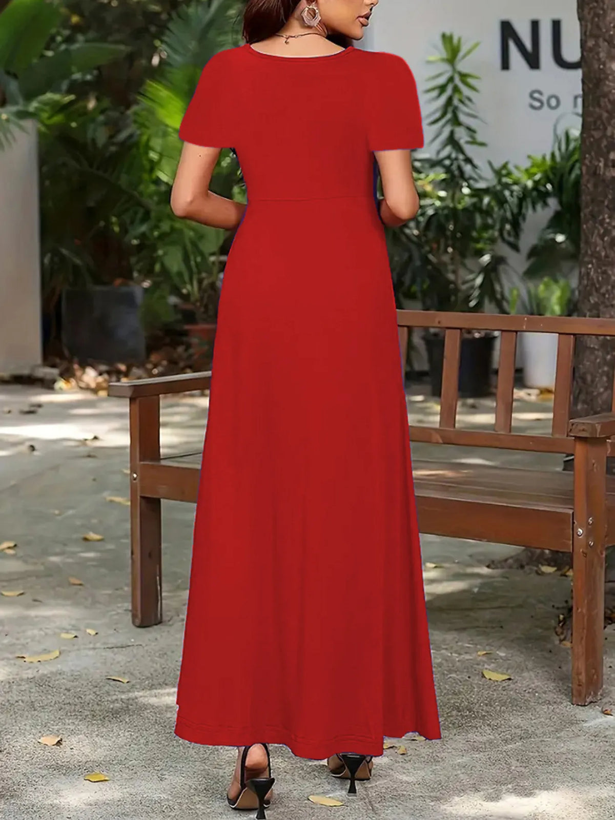 Full Size Round Neck Short Sleeve A-Line Maxi Dress Plus Size - Ladyez