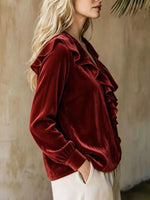 Full Size Ruffled V-Neck Long Sleeve Blouse Plus Size