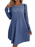 Casual Ribbed Knit Long Sleeve Swing Dress