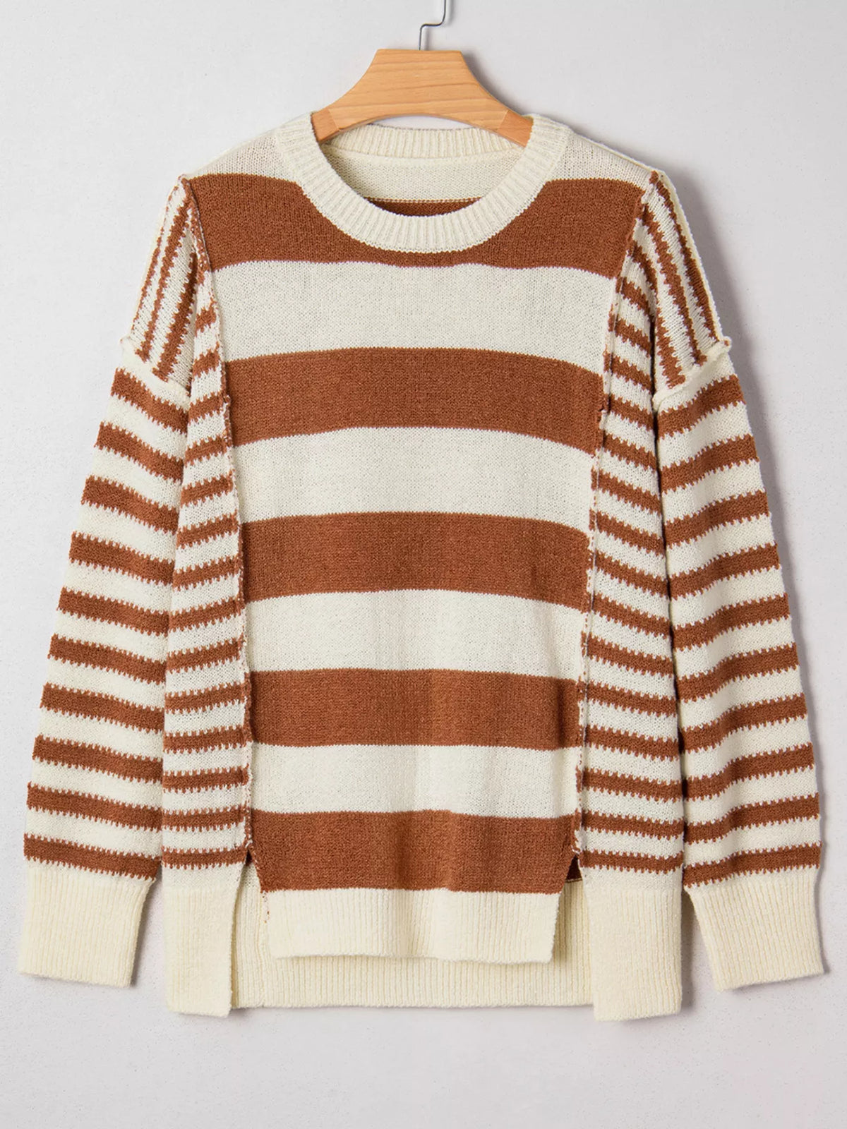 Stripe Drop Shoulder Sleeve Patchwork Baggy Sweater