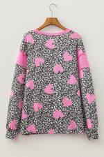 Leopard Heart Print Colorblock Pullover Blouse