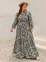 Plus Size Floral Print Long Sleeve Tiered Maxi Dress