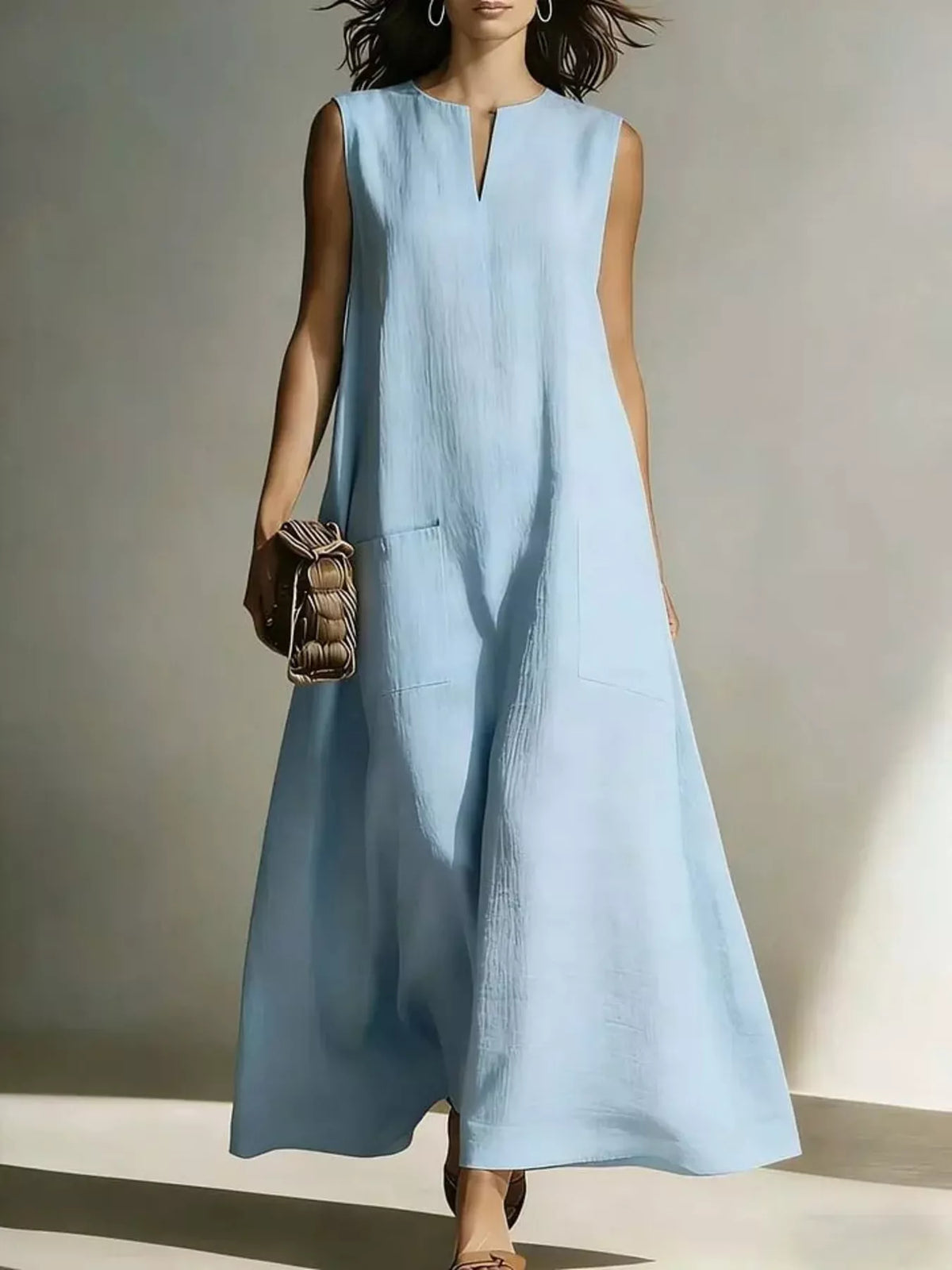 Full Size Notched Sleeveless Maxi Dress Plus Size
