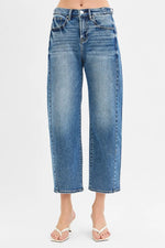 RISEN High Rise Crop Length Barrel Adjustable Waist Band Jeans - Ladyez
