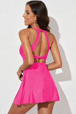 Halter Neck Open Back Swim Dress - Ladyez