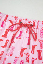 Cowgirl Boots Printed Shirt and Shorts Set - Ladyez