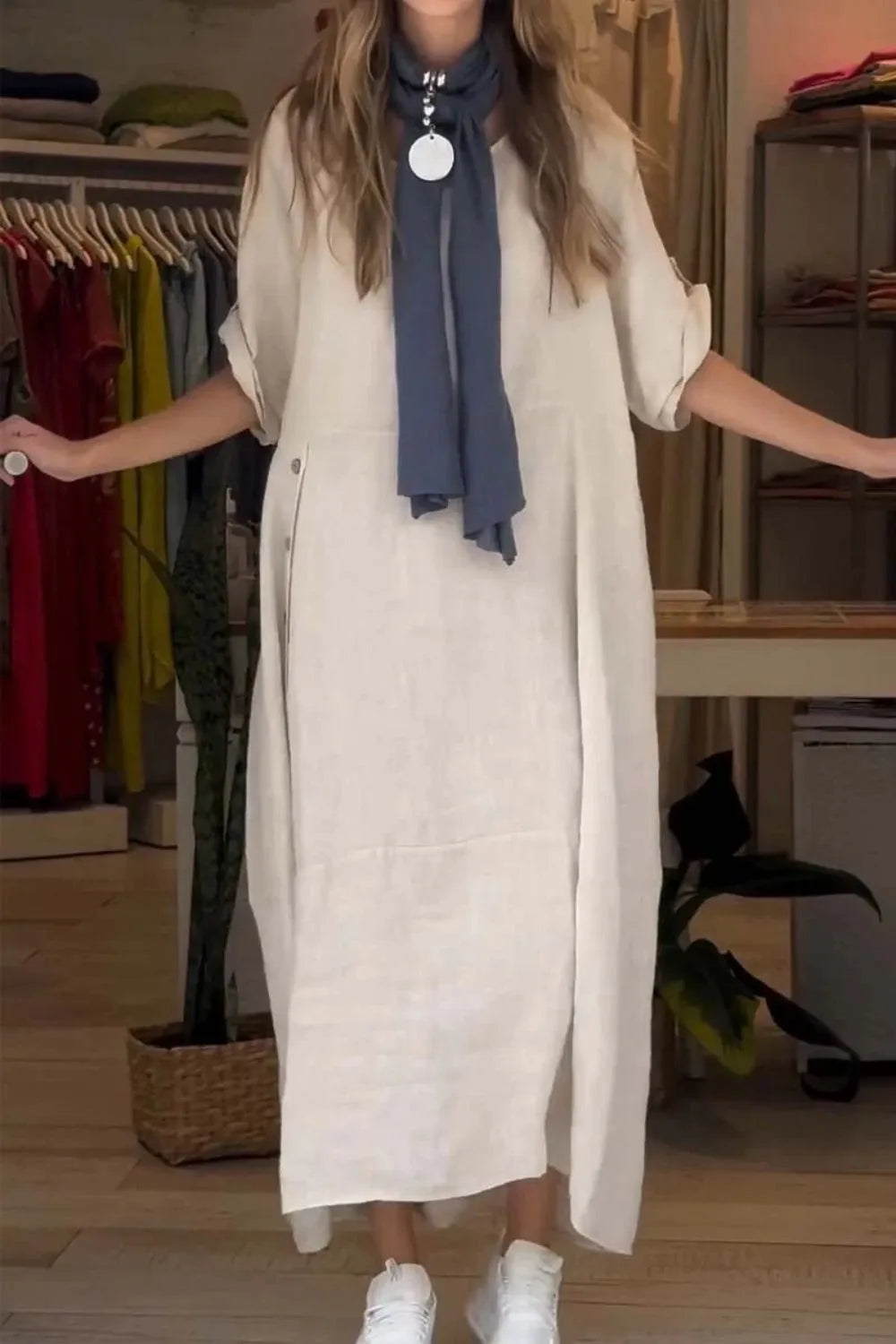 Full Size Relaxed Fit Short Sleeves Dress Plus Size