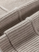 Waffle Texture Knit Ribbed High Neck Drop Shoulder Sweater