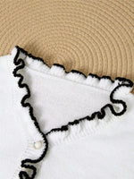 Ruffled Trim Button Front Sweater