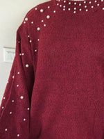 Pearl-Embellished Mock Neck Sweater