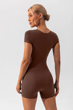 Square Neck Cap Sleeve Active Romper - Ladyez