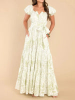 Printed Puff Sleeve Maxi Dress - Ladyez