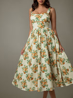 Lace Trim Floral Sleeveless Midi Dress - Ladyez