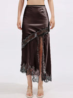 Lace Trim Asymmetrical Midi Skirt