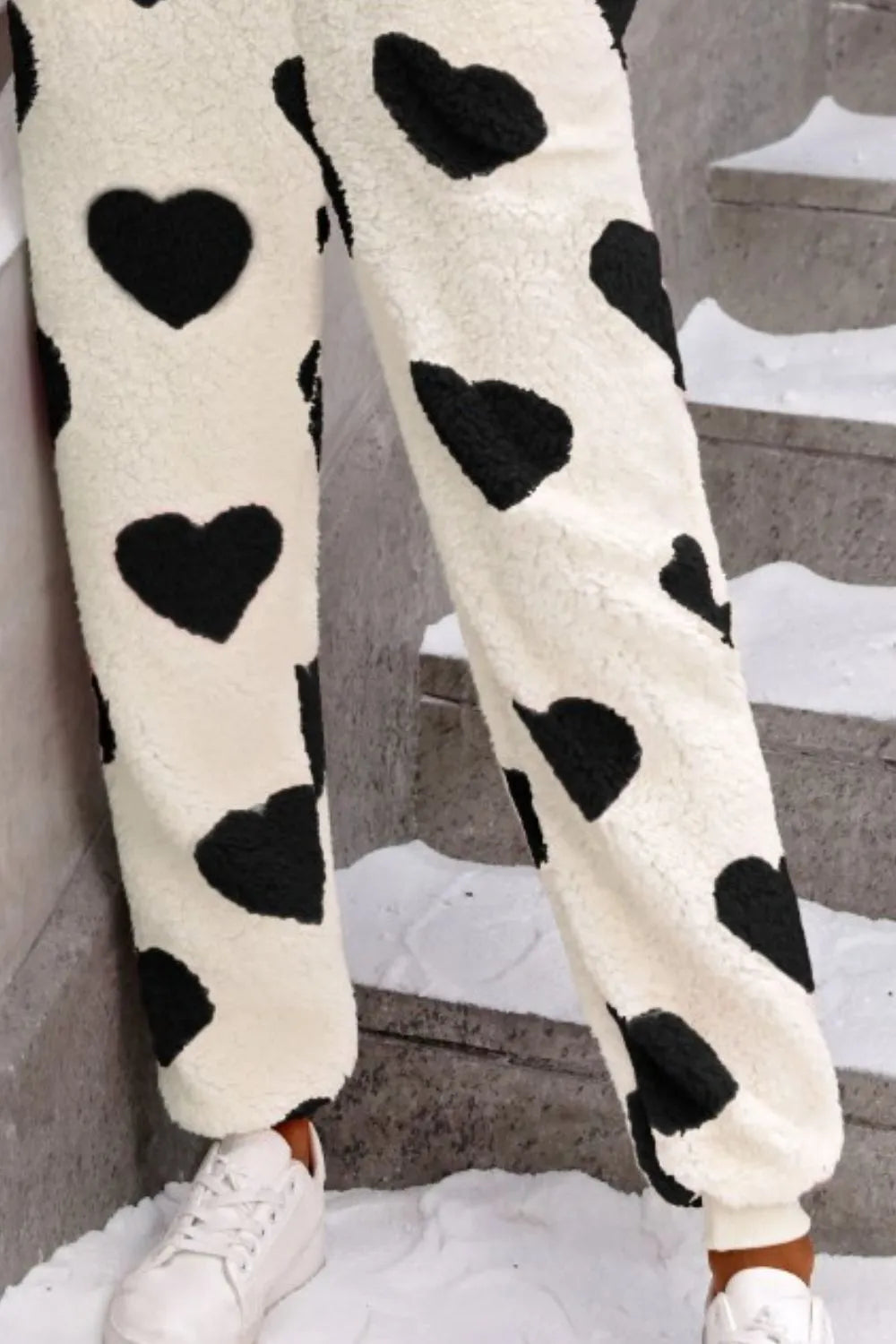 Fuzzy Heart Zip Up Hooded Lounge Jumpsuit - Ladyez