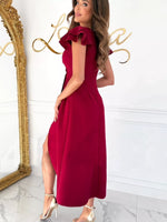 Ruffle Sleeve Wrap Midi Dress