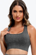 3 Piece Washed Square Neck Wide Strap Active Set - Ladyez