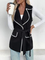 Contrast Trim Collared Neck Vest Coat