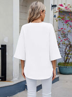 V-Neck Lace Trim Blouse - Ladyez