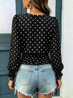 Polka Dot V-Neck Smocked Blouse
