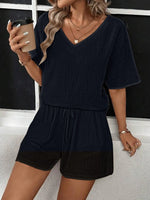 V-Neck Half Sleeve Top and Shorts Set - Ladyez
