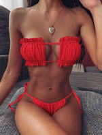Frill Trim Ruched Bikini Set - Ladyez