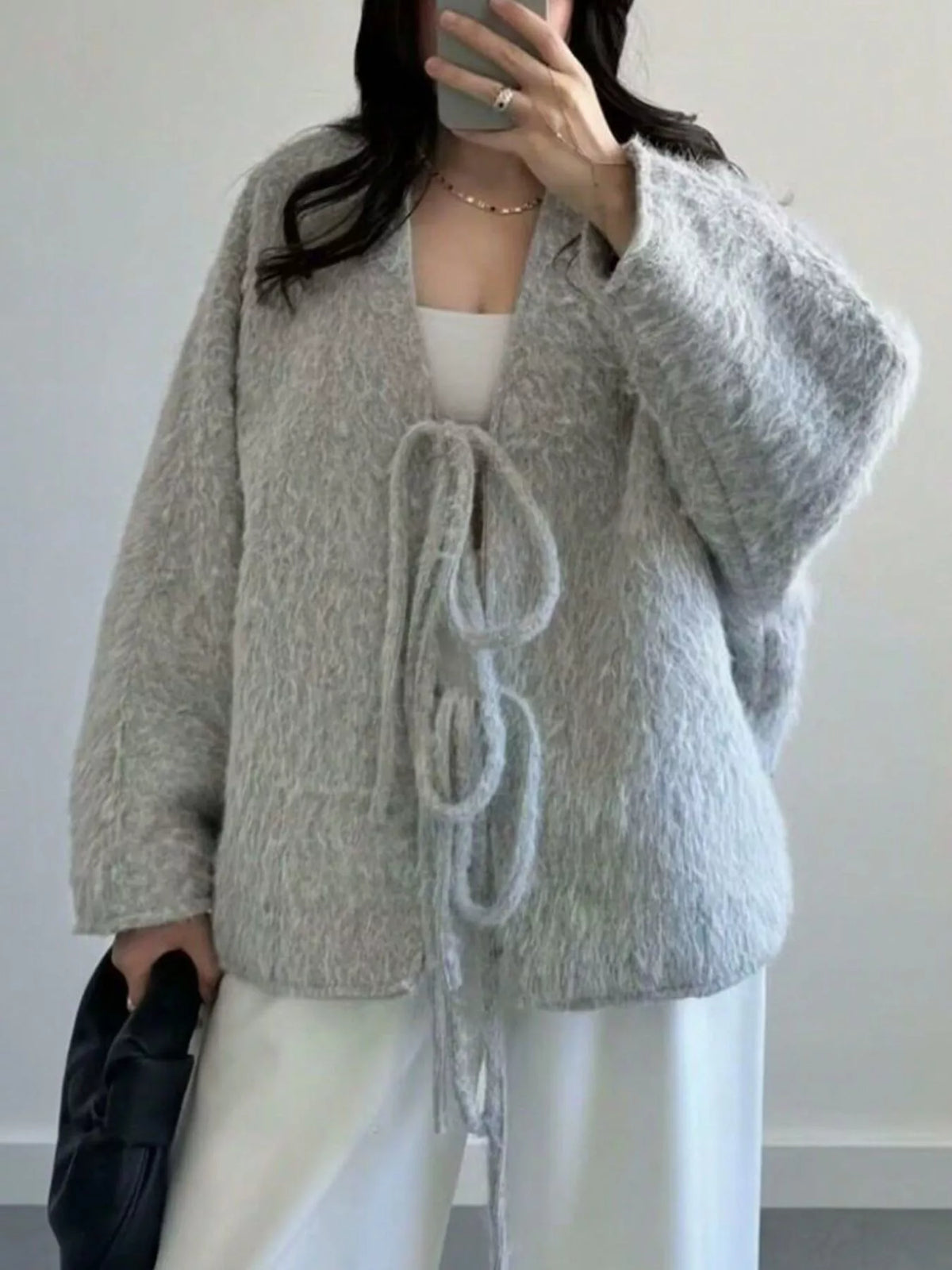 Textured Knit Tie-Front Outerwear