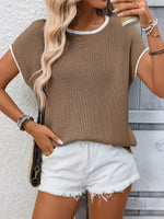 Contrast Trim Short Sleeve Sweater