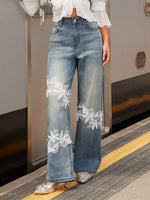 Lace Detail Wide Leg Jeans