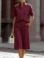Full Size Short Sleeve Top and Wide Leg Pants Set Plus Size