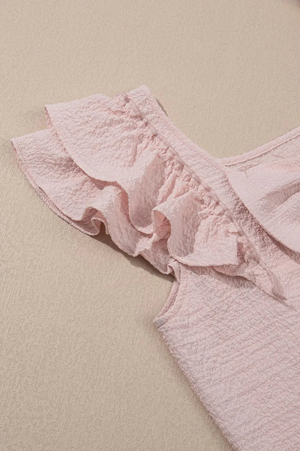 Textured Bow Knot Frilled Butterfly Sleeve Blouse