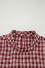 Country Plaid Long Sleeve Button Keyhole Pleated Loose Blouse